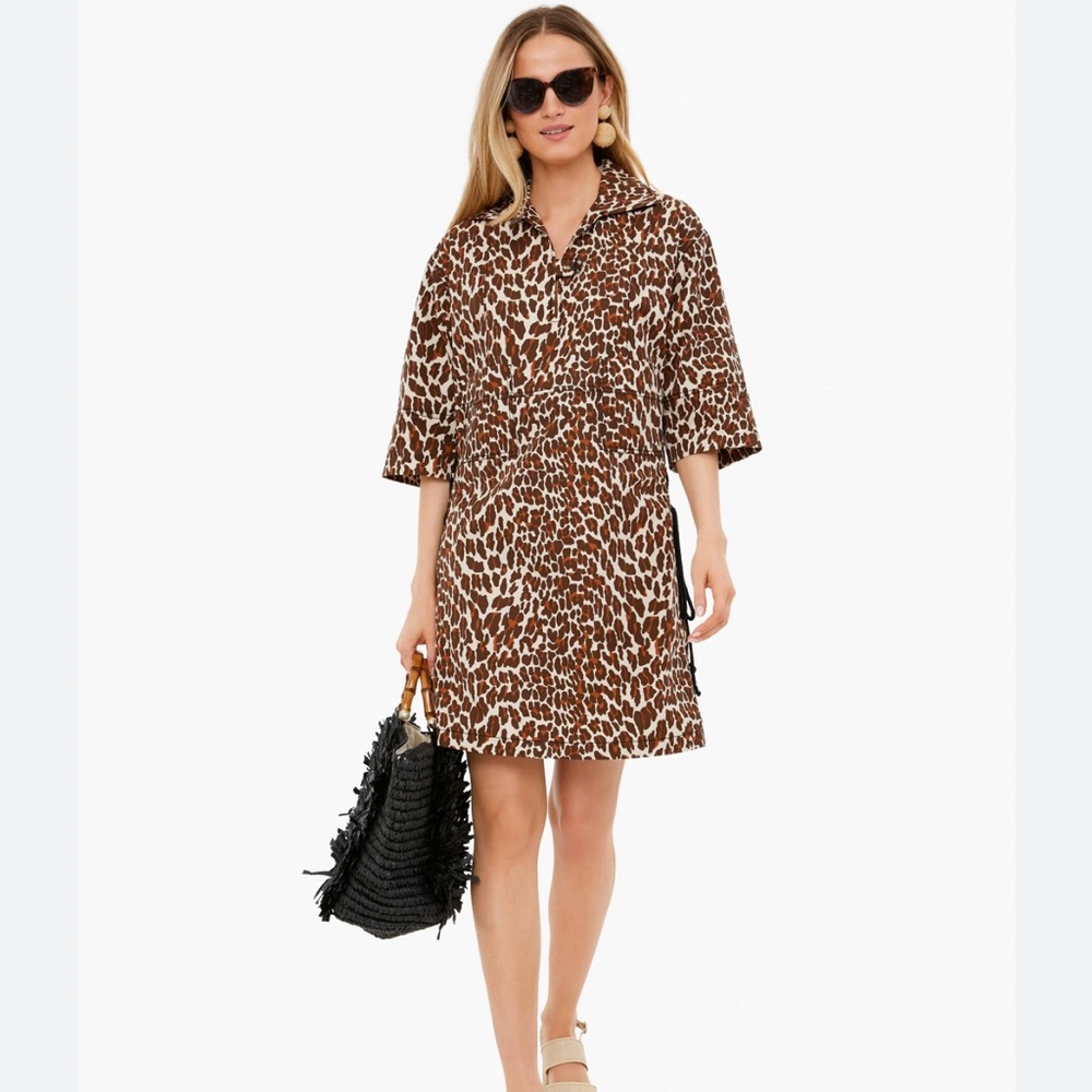 Tory Burch Reva Leopard Cotton Poplin Shirtdress
